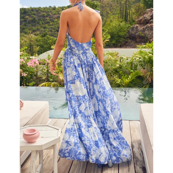 LoveShackFancy Floral Ruffle Halter Maxi Dress - Picture 3 of 13